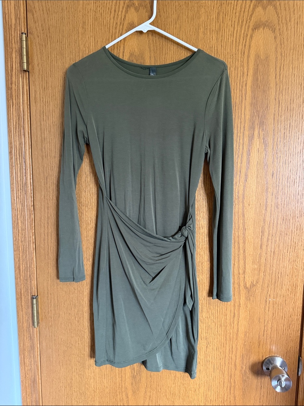 Francesca's Collections Olive Green Long Sleeve Twist-Knot Dress